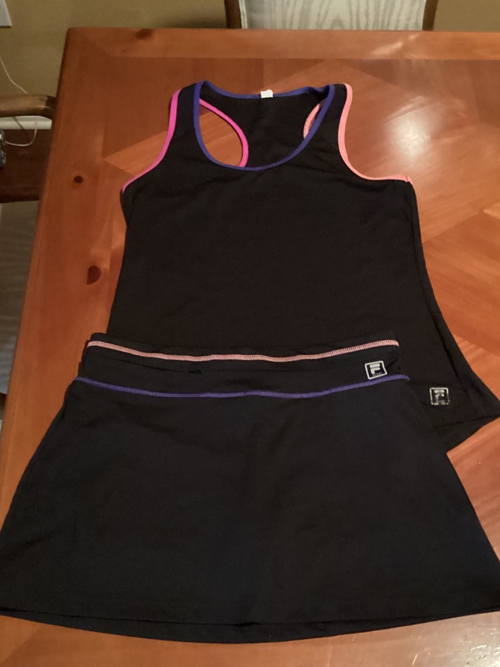Fila Black Athletic Tank and Skort with Peach and Purple Trim. Ladies Medium.